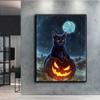 Full 5D Diy Diamond Painting Halloween Pumpkin And Black Cat 5D Diamond Painting