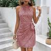 Women Summer Sleeveless Stand Collar Floral Printed Slim Fit Bandage One Piece Dress