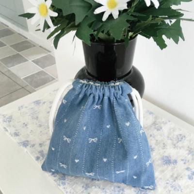 Korean Style, Denim Bow, Fabric Bundle Pocket, Drawstring Gift Bag, Mini, Portable Travel, Touch Up Bag, Storage Bag