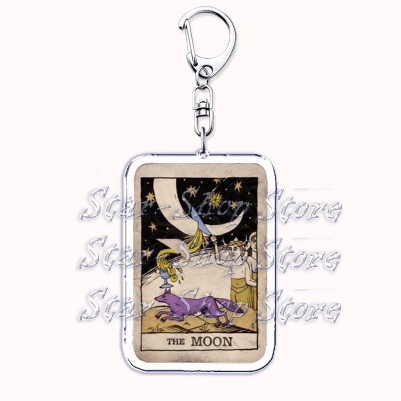 Popular Culture Halloween Tarot Card Keychains for Accessories Moon Luna Death Keyring Jewelry Fans Lovers Friends Reader Gifts