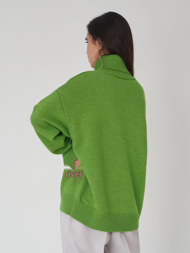 Autumn/Winter 2024 Solid Color High-Neck Casual Loose Knit Sweater