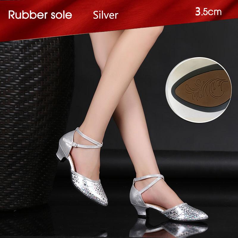 

Модная женская обувь для латинских танцев с закрытым носком, танго, вальс, мамбо, румба, самба, мягкая подошва 40 серебряный