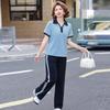 Casual Short-Sleeve Two-Piece Set for Middle-Aged Women—Stylish Lapel, Sporty & Loose Design.