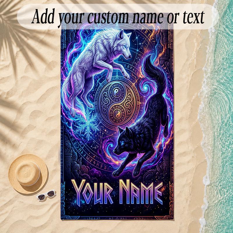 Fox Theme Soft Beach Towel Personalized Custom Name Text Towel Portable for Beach Pool Travel