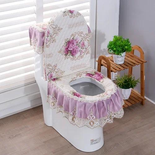 Σετ Τριών Τεμαχίων Τουαλέτας Golden Velvet 4 Εποχών Δαντελωτό Ύφασμα Στυλ Φερμουάρ Υψηλής Ποιότητας Μαξιλάρι Καθίσματος Τουαλέτας Κάλυμμα Μαξιλαριού Καθίσματος Τουαλέτας