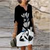 JPNTKY Fashion Summer Spring 1/2 Sleeves V-Neck Casual Dresses