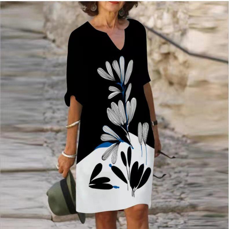 JPNTKY Fashion Summer Spring 1/2 Sleeves V-Neck Casual Dresses