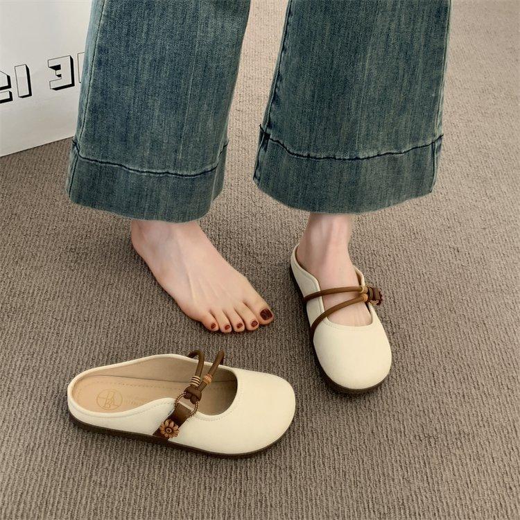 Mary Jane Bag Head Half Slippers Women's Summer Wear Versatile 2025 New Flat Bottom One Pedal Half Support Single Shoes Soft Sole