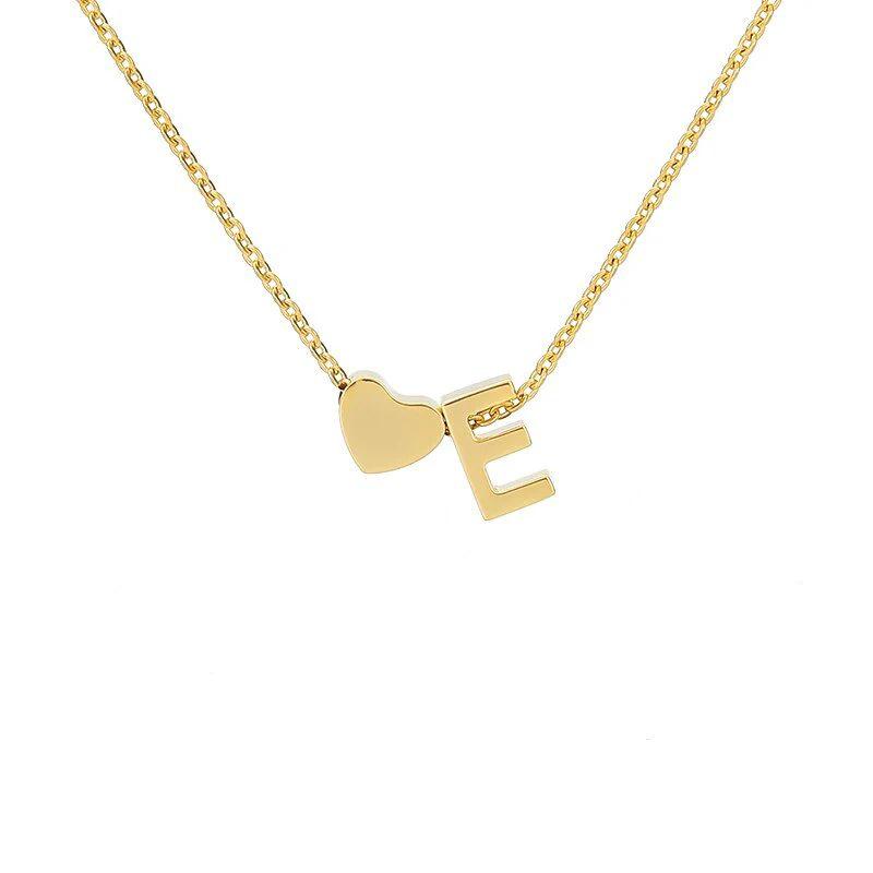 Stainless Steel Gold Heart & Alphabet Bead Necklace A-Z