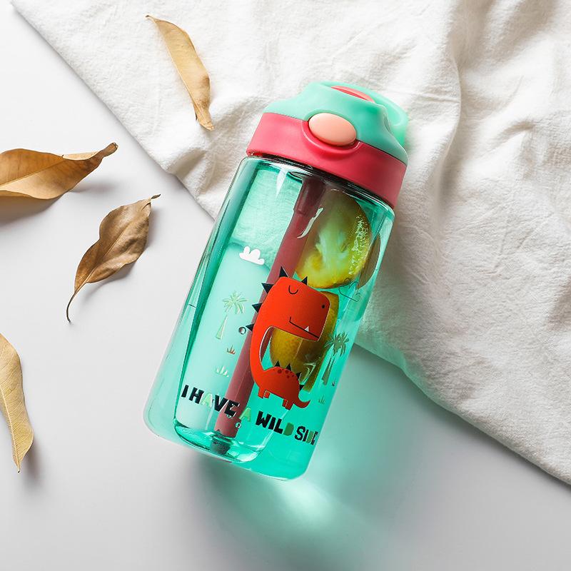480ML Kids Water Sippy Cup Drinkware Leakproof Water Bottle Cartoon Dinosaur Children Plastic Water Bottle With Duckbill Straw