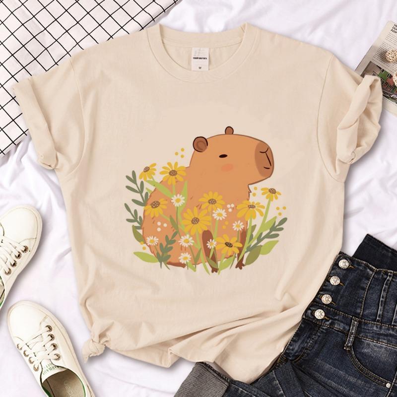 4 To14Y Girls Casual Capybara Print Short Sleeve T-Shirt 2026 New Cute Spring Summer Y2k Children's Crew Neck Tee Tops