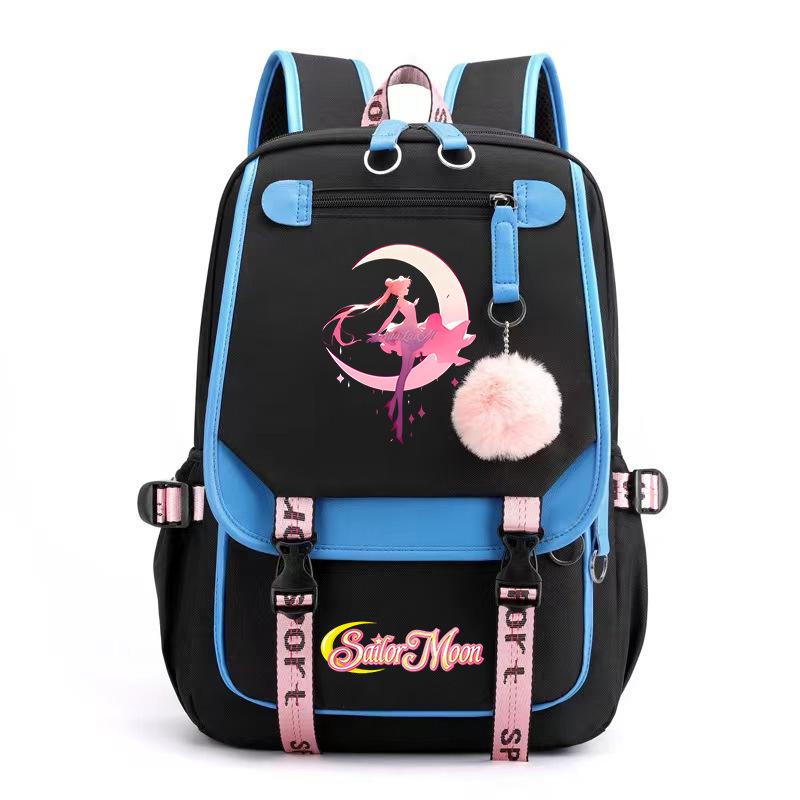 Sailor Moon Cute Anime Printed Student School Bag USB Interface Large Capacity Canvas Bag Computer Bag