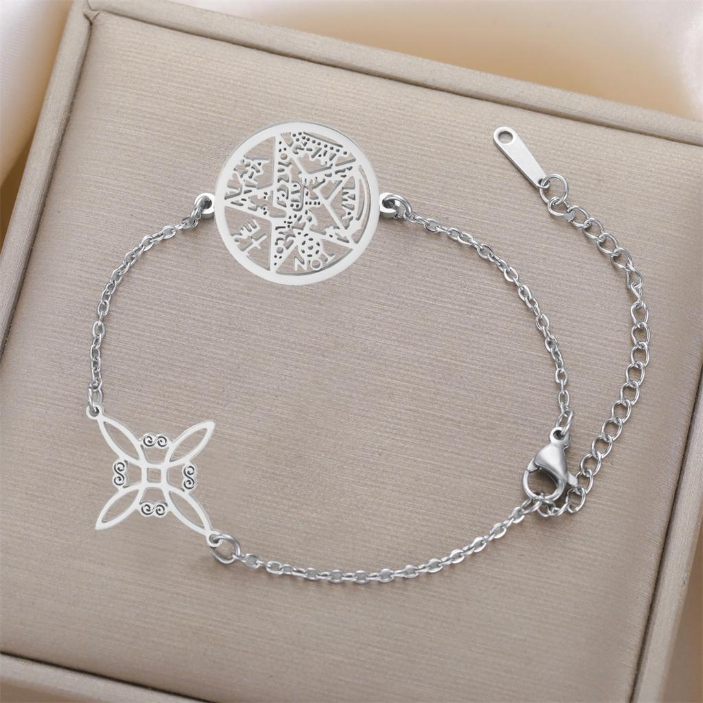 Classic Tetragrammaton Pentagram Bracelets Stainless Steel Wicca Witch Knot Bracelet for Women Solomon Amulet Jewelry