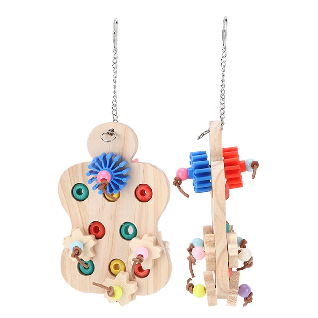 Bird Wooden Chewing Puzzle Toy Hanging Colorful Training Toys for Parrot Pigeon Sparrow