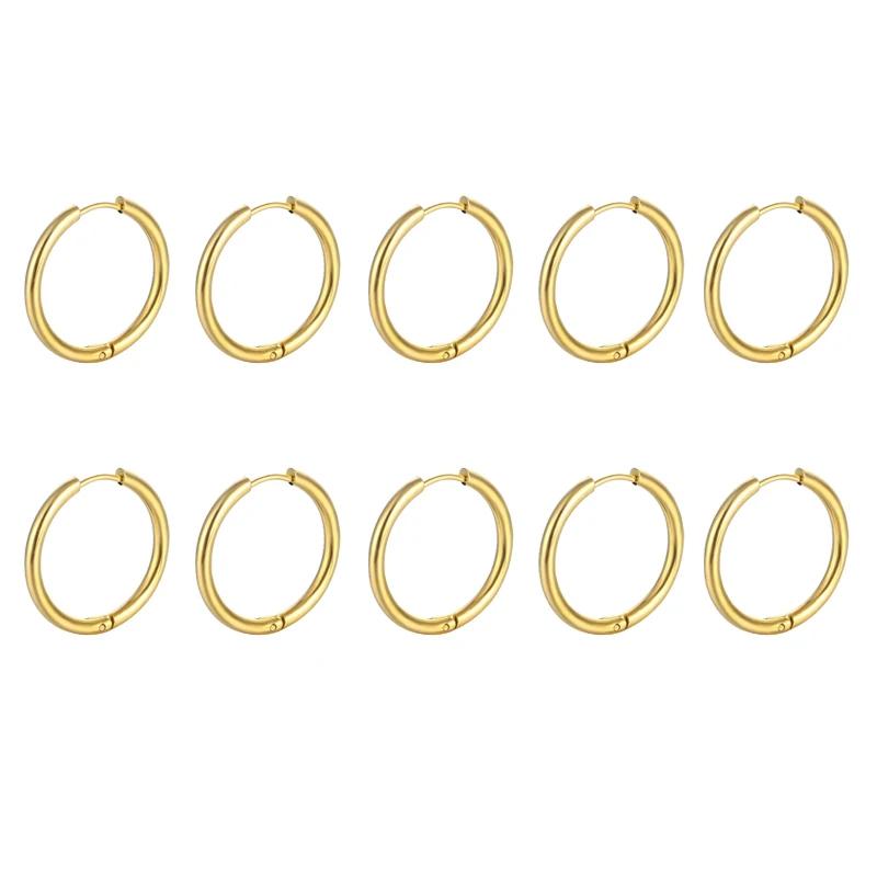 2pcs Classic Simple Glossy 8-20mm Circle Hoop Earrings For Women  Gold and Silver Two-color Stainless Steel Unisex Jewelry Gift