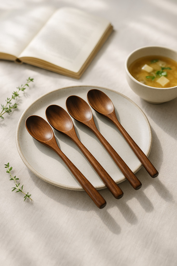 5 Pieces Wooden Soup Spoon and  Fork Eco Friendly Set for Eating Mixing Stirring Tableware Natural Ellipse Ladle Eco Friendly