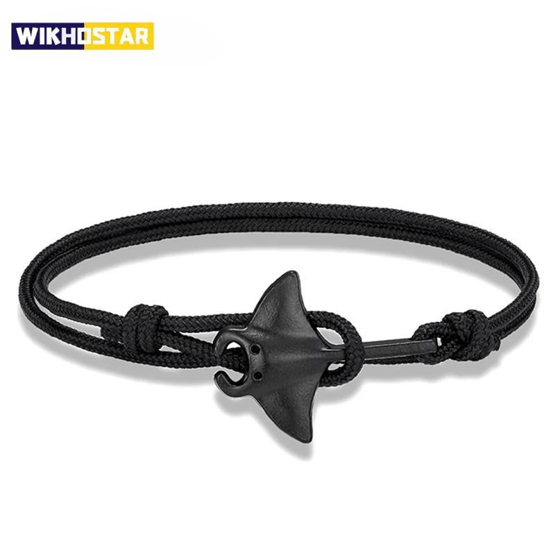 

Ocean Animals Cute Manta Ray Bracelet Men Women Adjustable Paracord Rope Couple Bracelets Summer Beach Surfing Party Bangle Gift чорний