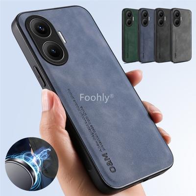 Magnetické pouzdro z nubukové kůže pro Xiaomi Poco F7 5G Ochranný kryt Nárazuvzdorný zadní kryt Coque Capa Fundas