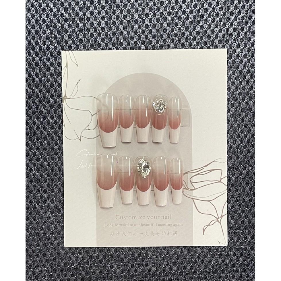 Artificial Nail French blush gradient diamond Phototherapy Nails Fake Nails Reusable and Removable Nails