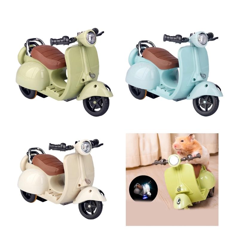 Rotating Scooter Toy for Guinea Pigs Mini Motorcycle Toy with Lights and Music Mini Scooter Shape Cage Decoration