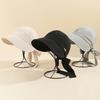 Solid Color Wide Brim Bucket Hat with Bow Peaked Cap Simple Women Sun Hat  Fishing