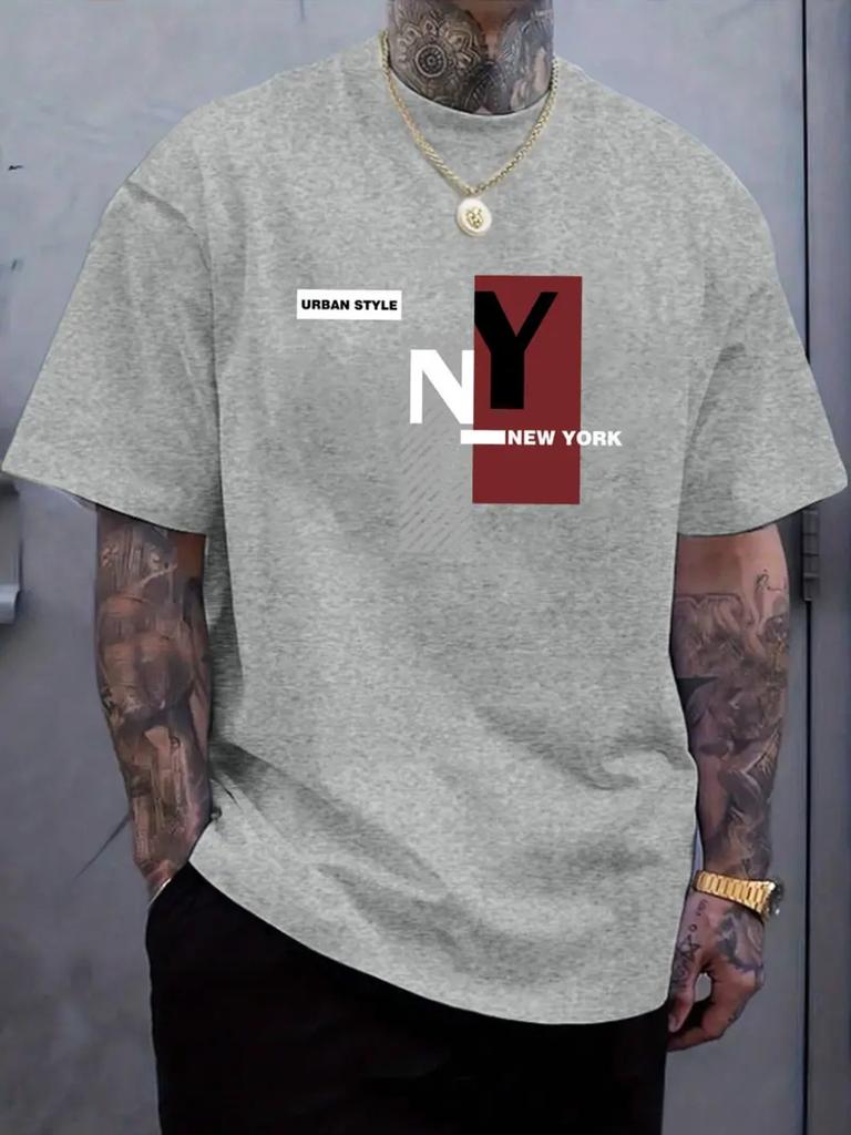 Summer Simple New York City Letter Pattern Mens Tshirt for Outdoor Sports Loose Shortsleeved American Street Fashion Trend