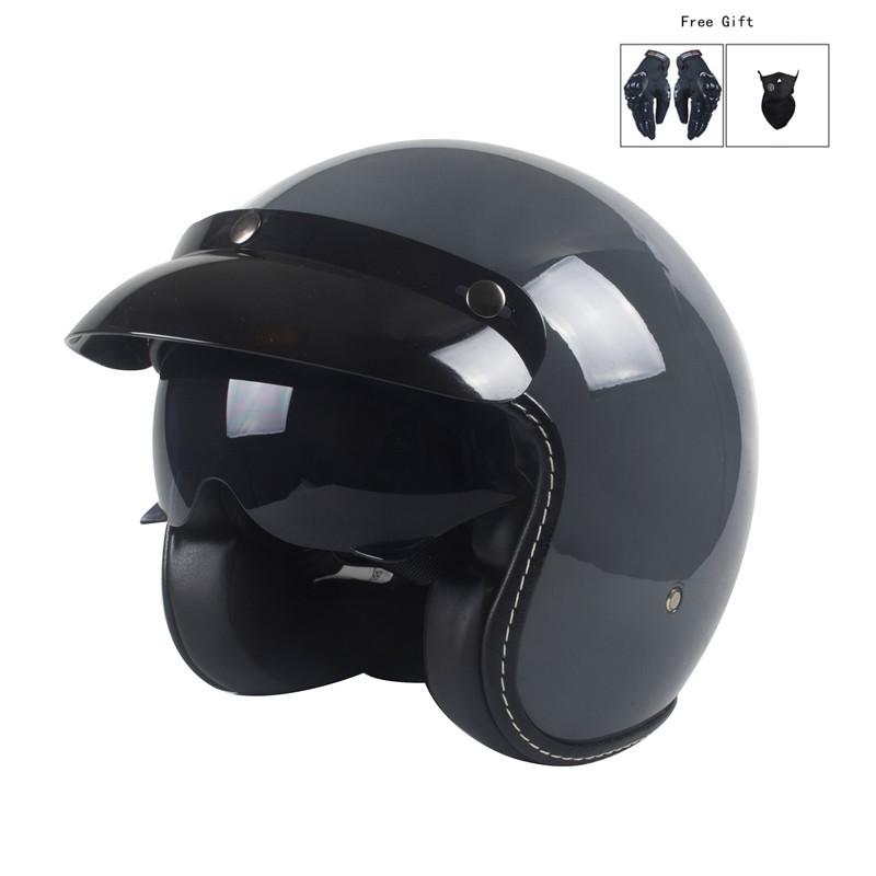 ECE Cement Gray Vintage Open Face Motorcycle Helmet DOT Approved Retro Half Helmet for Motorcyclists