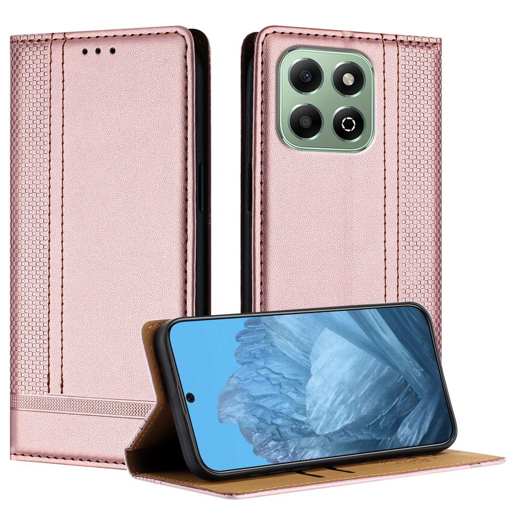 For Honor X6b 4G Case L-Shaped Grid Pattern Leather Stand Phone Cover with Card Slots