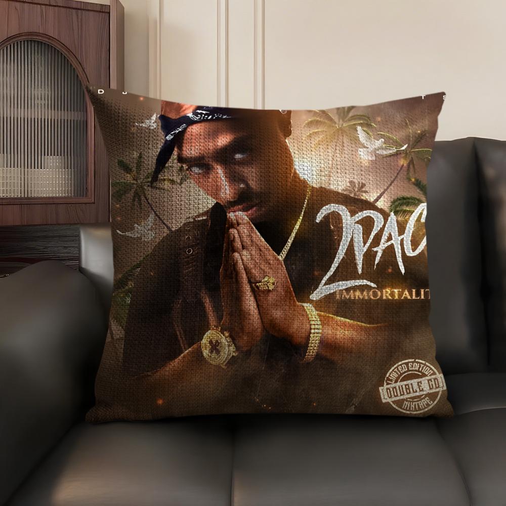 Rap 2Pac T-Tupac S-Shakur Cushion Cover Natural Linen Organic Fabric Double-Sided Printing Sofa Home Decor Gift Pillow Case