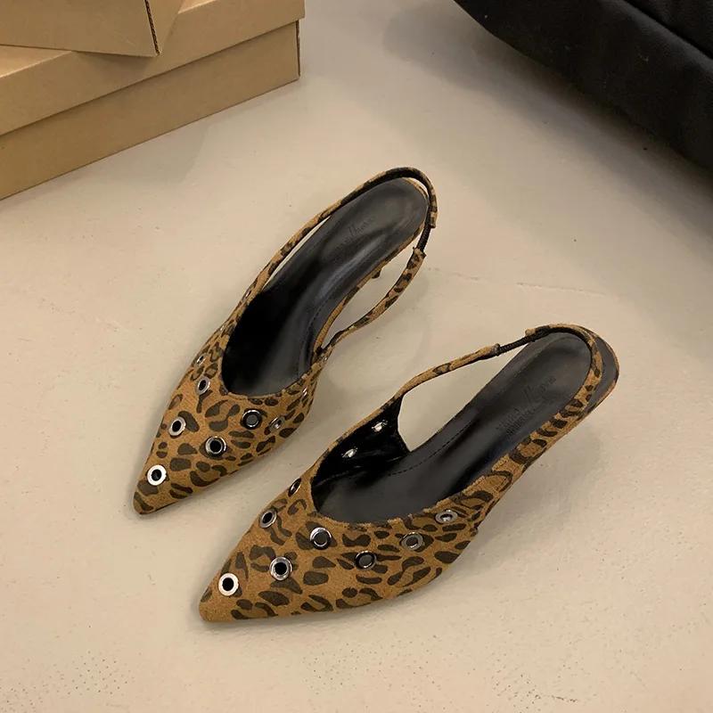 Spring Autumn New Women's Luxury High Heels Pointed Fine Heels Leopard Pattern Single Shoes Breathable Casual High Heels