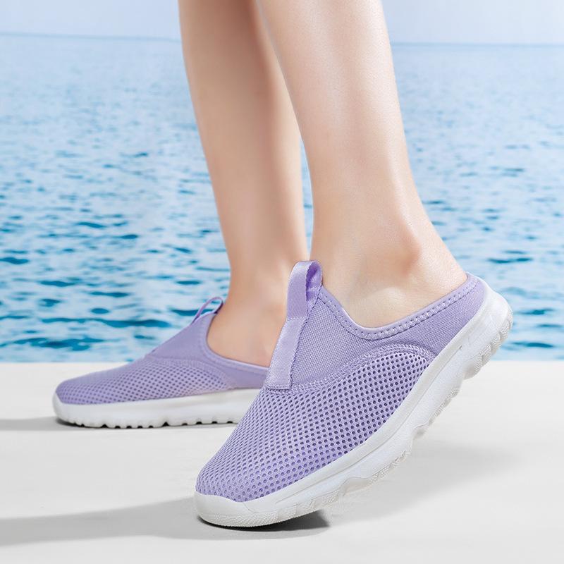 Breathable mesh half tray outer wear thick sole one pedal leisure sports beach shoes couple large size