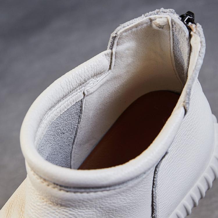 Johnature Genuine Leather Ankle Boots Casual Versatile Solid Color Soft Soled Flat Short Boots Women's Shoes