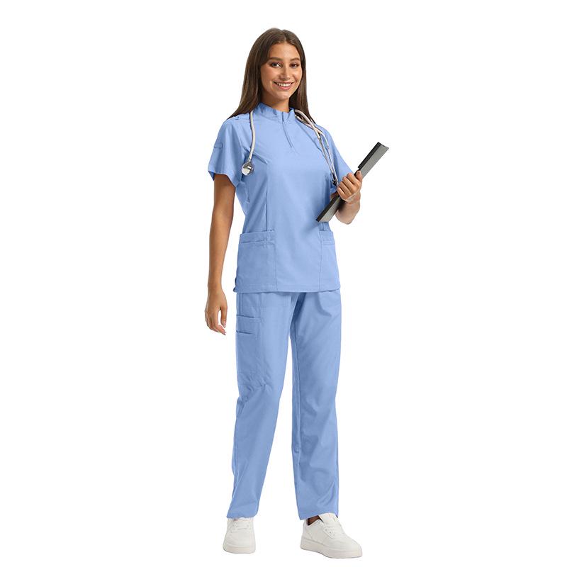 Damen Kurzarm Reißverschluss Scrub Set für Tierpflege, Krankenhaus, Arzt, Krankenschwester