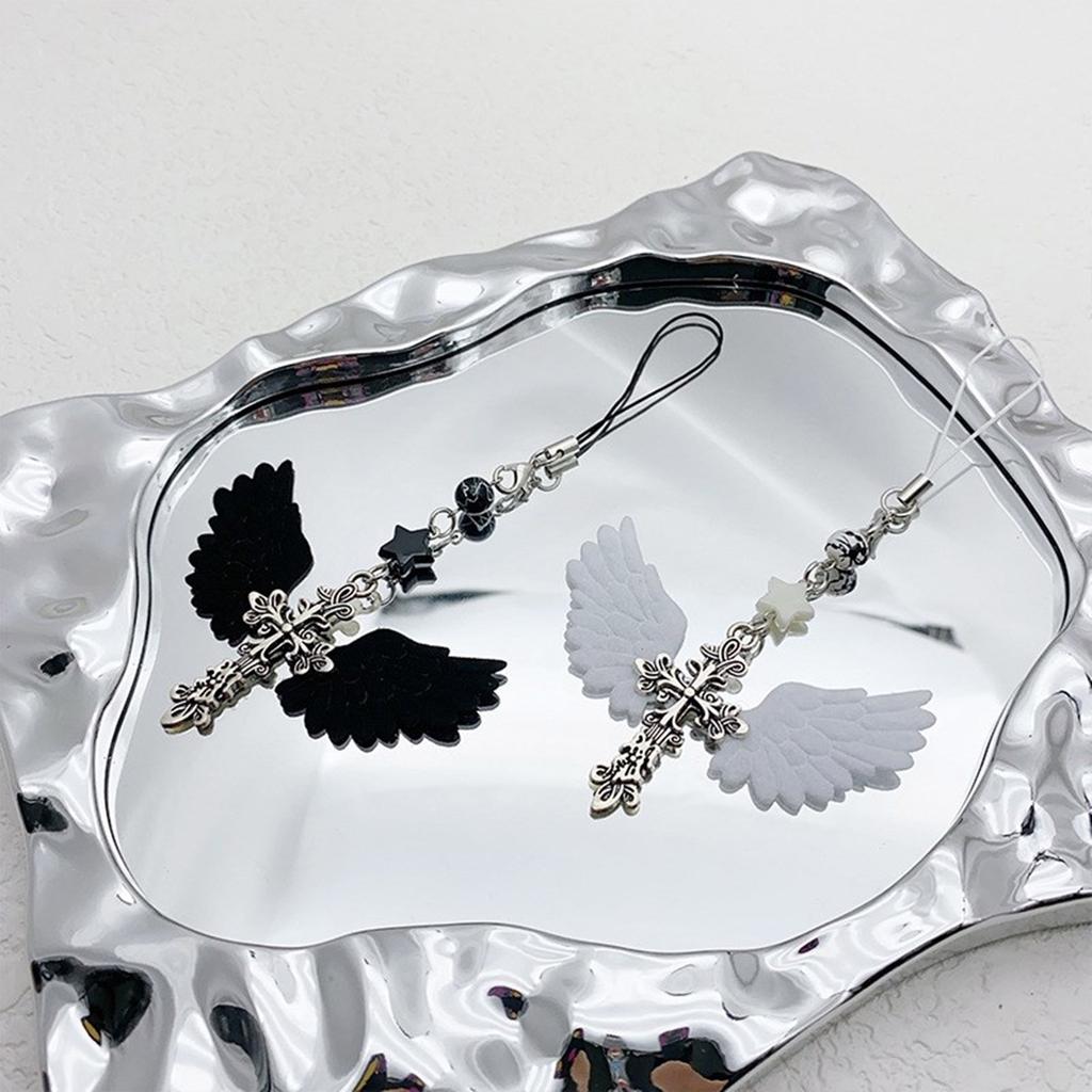 Vintage Gothic Cross Angel Wings Keychain Unique Keyring Bag Pendant Multifunctional Charm for Keys and Phones