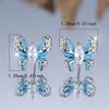 Cute Female Stone White Crystal Blue Enamel Cute Butterfly Stud Earrings Silver Color Wedding  For Women
