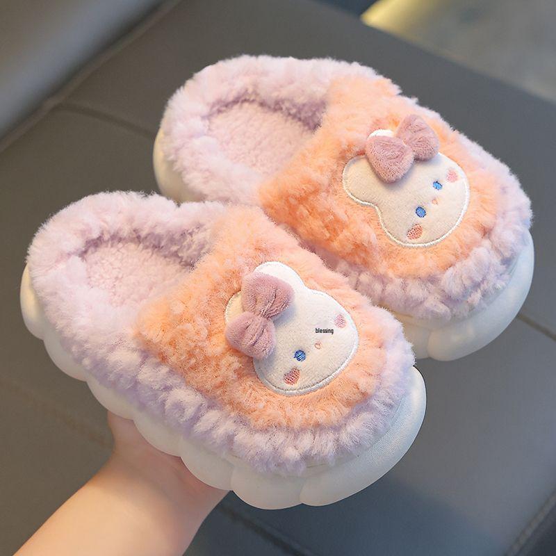 Children's Winter Plush Slippers - Warm, Furry, Thick-Soled, Cartoon Design for Boys, Girls, and Parents.