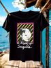 T-shirt Graphique A Flock of Seagulls - T-shirt Casual Noir à Manches Courtes avec Rayures Jaunes & Roses Audacieuses & Art des Membres du Groupe