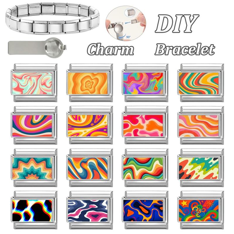 New Color Painting Design Heart Eye Flowers Italian Charm Links Fit 9MM Stainless Steel Bracelet Women Men DIY Making Jewelry