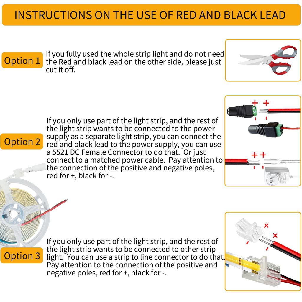 Clearhill COB LED Strip Light Only with Bare 5M Purple 12V Black Red Wire Connection 320 Strong Light Width 8mm IP20 Emission Double Sided Tape