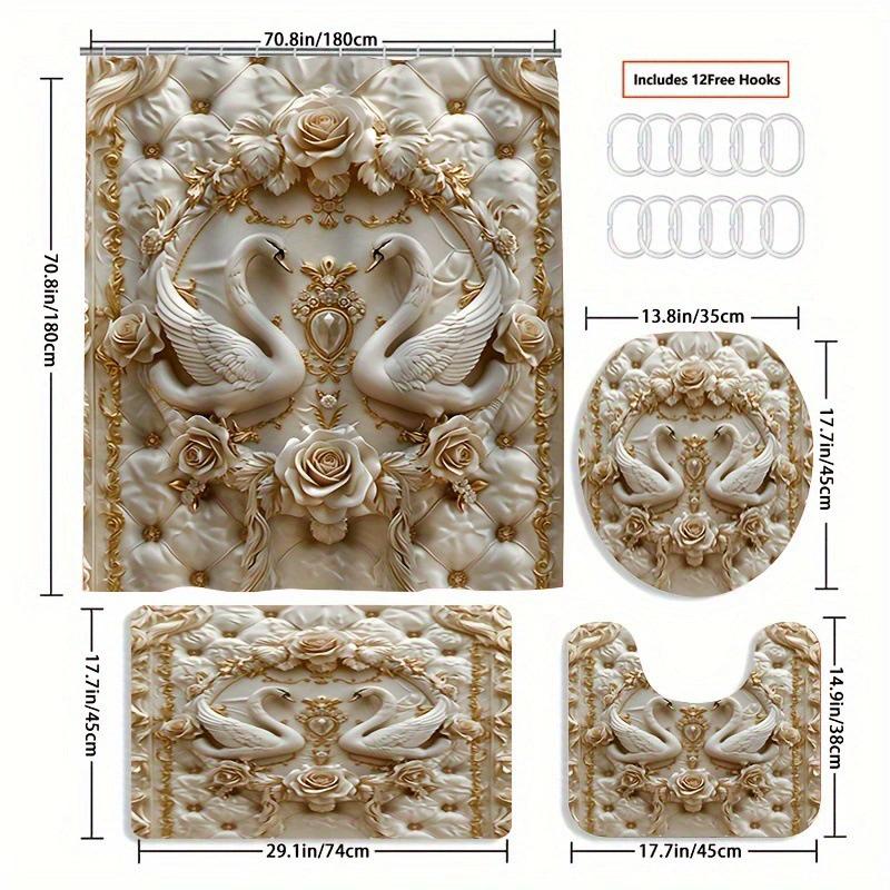 Ensemble de salle de bain récif corallien sous-marin enchanteur - Rideau de douche imperméable, Housse de couvercle de toilette, Tapis de bain et Tapis contour