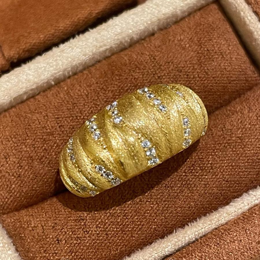 Old Money Style Three-Dimensional Meat Dudu Satin Gold Pumpkin Ring French Retro Premium Handmade Brushed High Carbon Diamond Women'S Ring