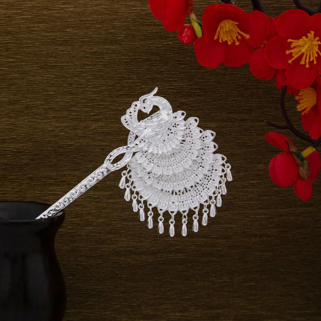 Ethnischer Stil Imitation Miao Silber Bunt Tropföl Pfau Haarnadel Retro Touristenattraktionen Schmetterling Blumen Stufen-Schüttler Haarnadel Damen