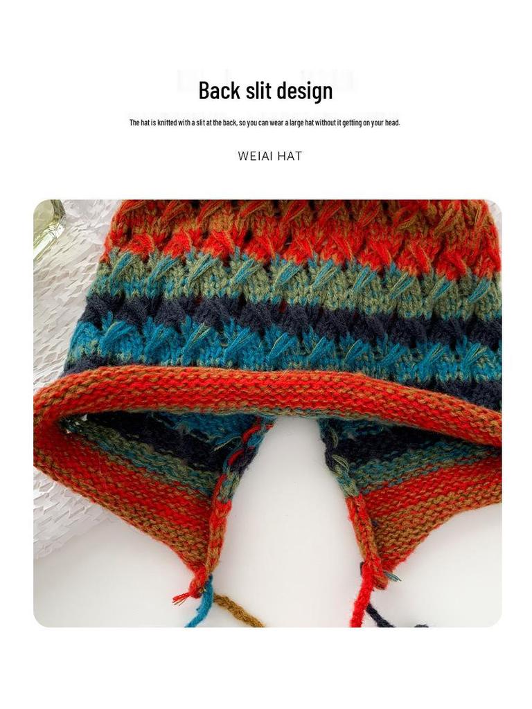 Kawanishi Women's Colorful Wool Hat - Thick Warm Knit with Ear Protection and Tassels for Autumn/Winter