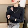 Half High Collar Textured Base Shirt Mid Neck Wrinkled Top Women's Early Autumn Long Sleeved Sweater