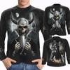 Herren Langarm T-Shirt Gothic Totenkopf Drache Wikinger 3D Druck Halloween Tägliche Party Oberteile