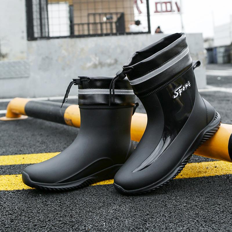 Waterproof Shoes Men's Rain Shoes Fashion Short Tube Thickened Warm Rubber Shoes Work Non-slip Short Rain Shoes Fashion