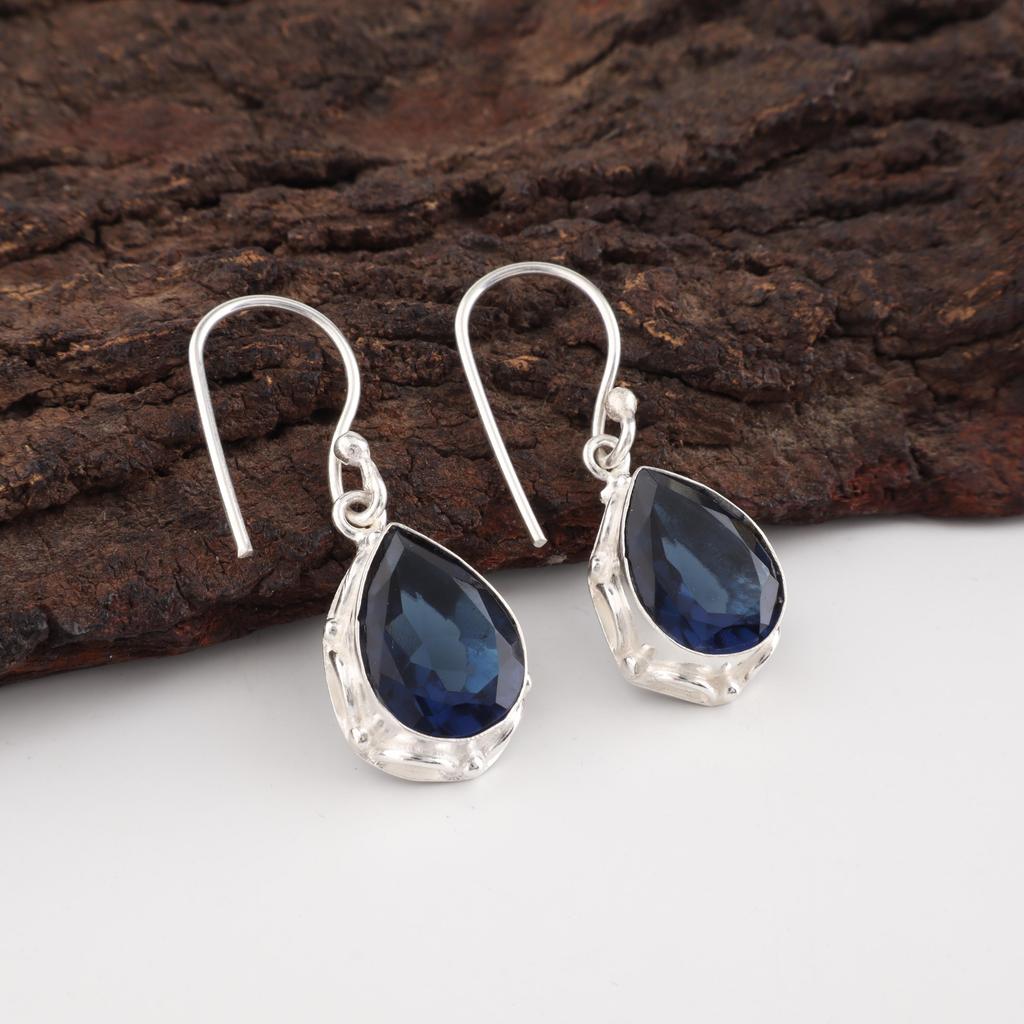 London Blue Topaz Jewelry, 925 Solid Sterling Silver Earrings, Handmade Gemstone Jewelry Earrings For Memorial Day