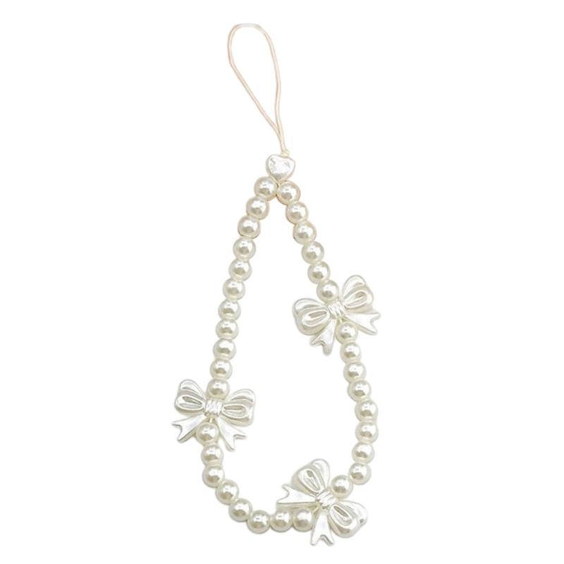 Fashion Phone Chain Bowknot Beaded Camera Phone Strap Acrylic Texture Charm Lanyard for Decorating Phones and Keychains