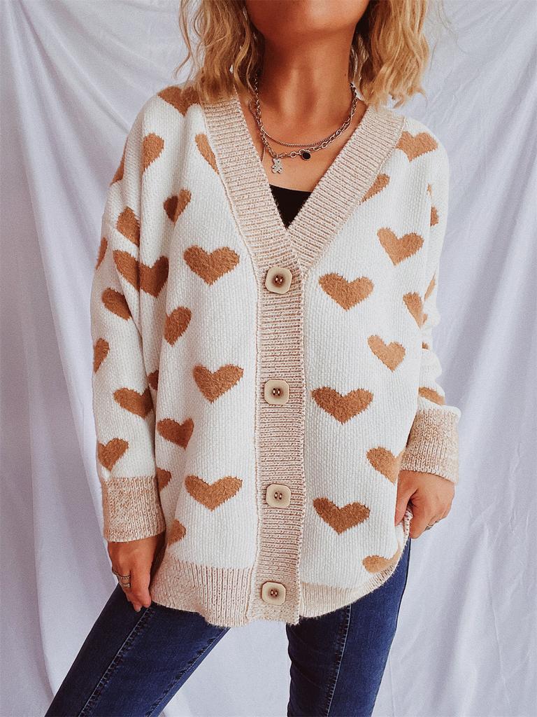 New Winter Valentine's Day Sweater Cardigan Love Knitted Medium Long Sweater Jacket for Women 3555 KTB
