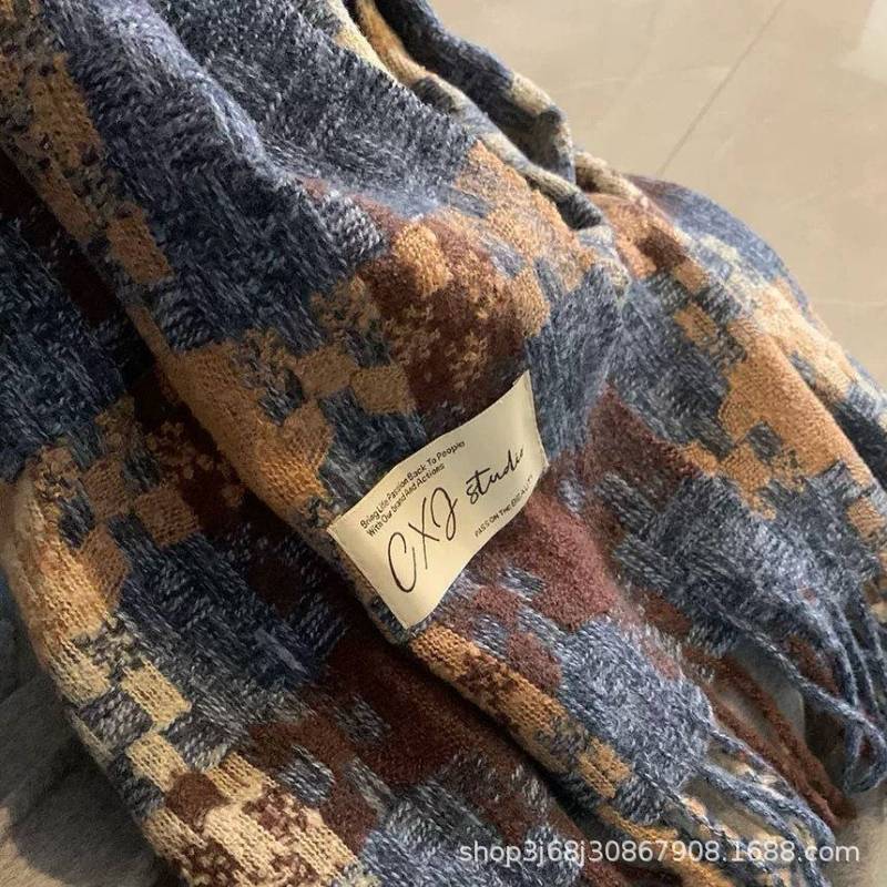 Iceland sea salt blue scarf women's autumn and winter new mohair solid color versatile scarf warm imitation cashmere shawl